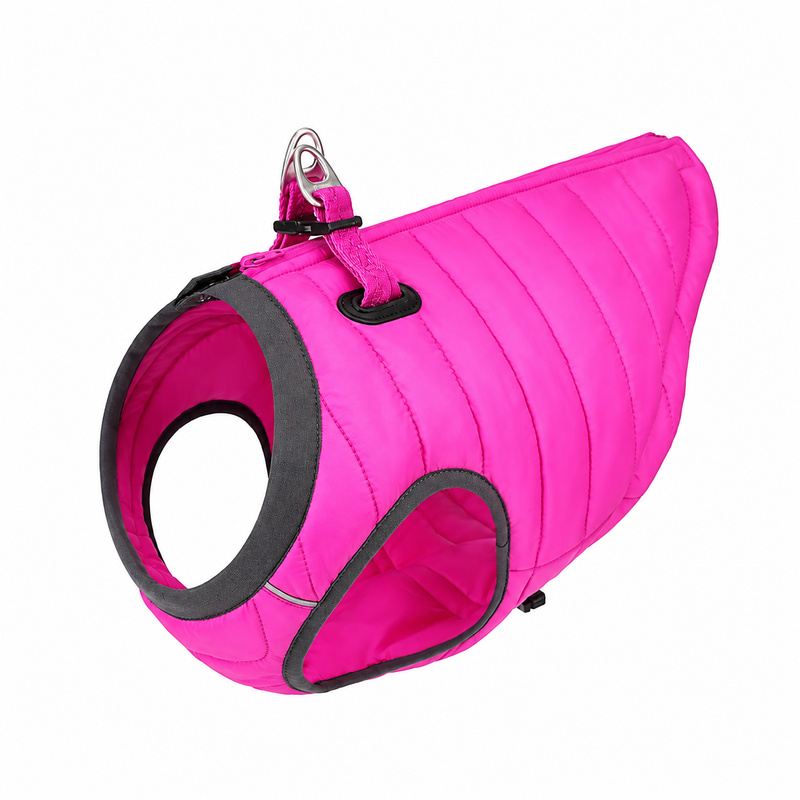 Pink Quilted Dog Vest with Zipper and Metal Rings