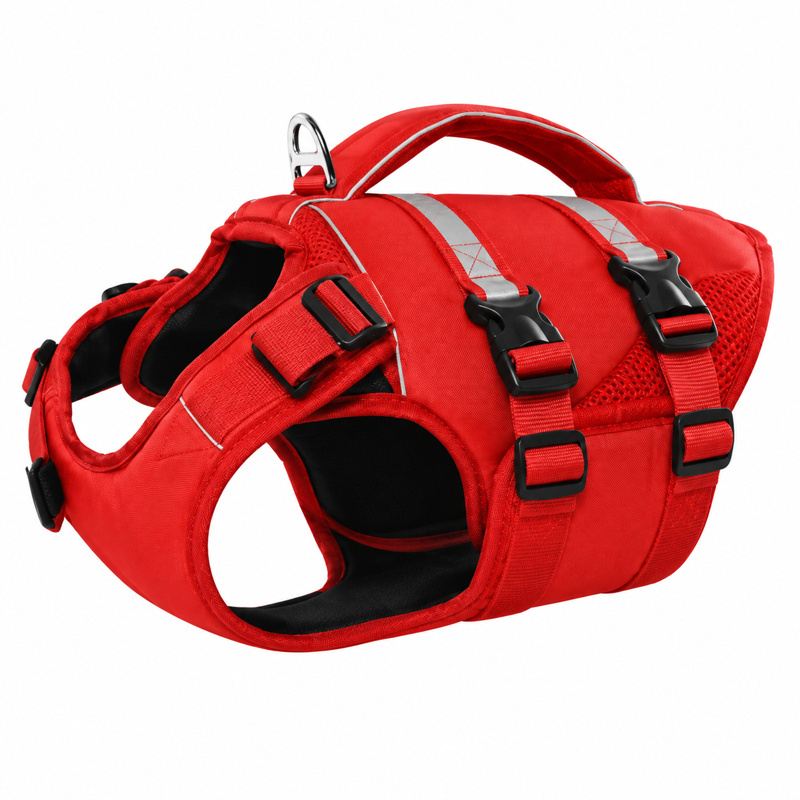 Red Dog Vest with Multiple Straps and Handle