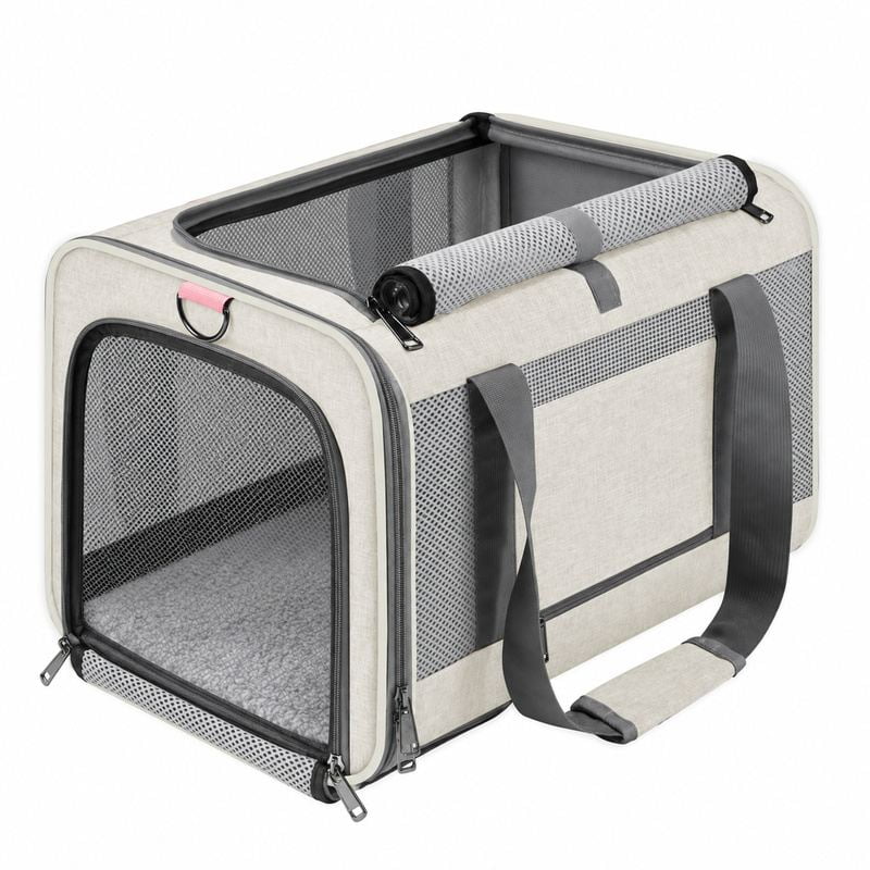 Cream And Gray Foldable Mesh Pet Carrier