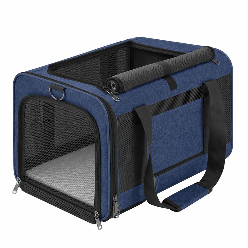 Navy And Black Foldable Mesh Pet Carrier