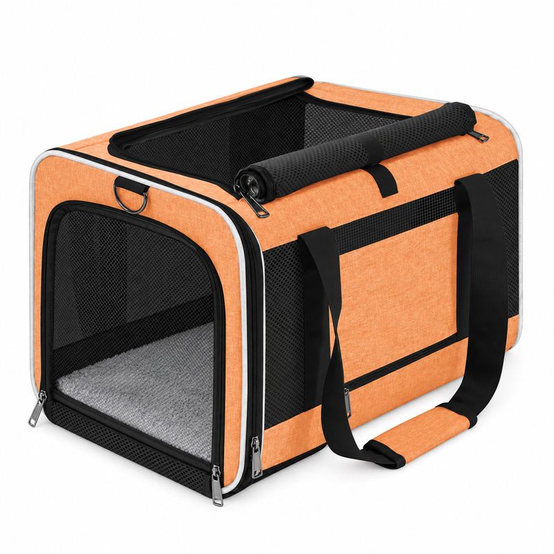 Orange And Black Foldable Mesh Pet Carrier