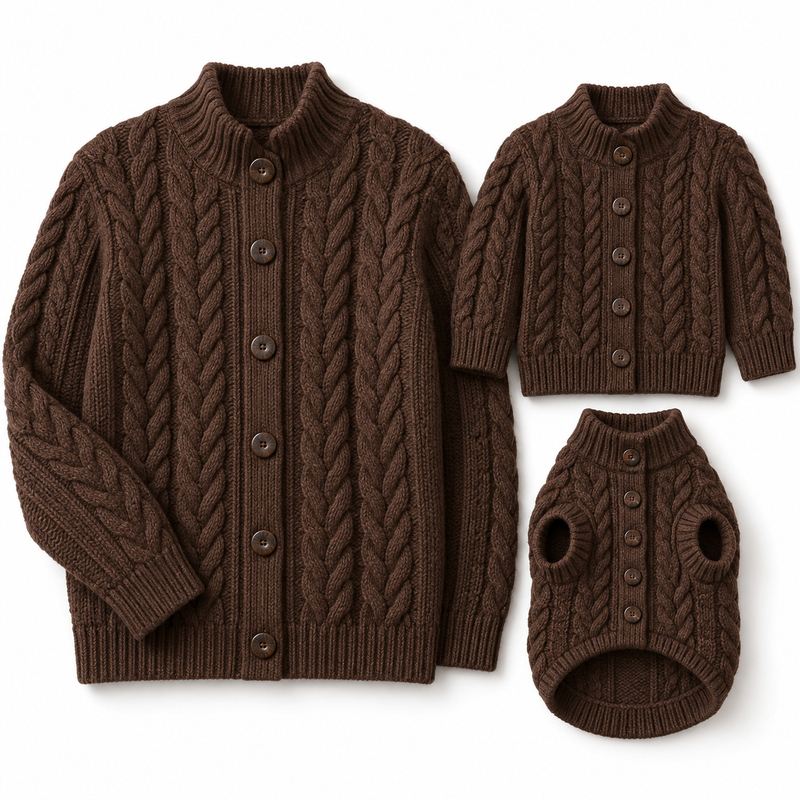 Matching Chocolate Cable Knit Cardigans for Dogs and Owners