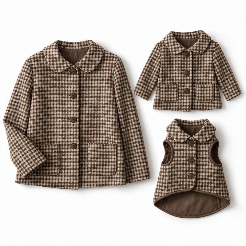 Matching Brown Houndstooth Coats for Dogs and Owners