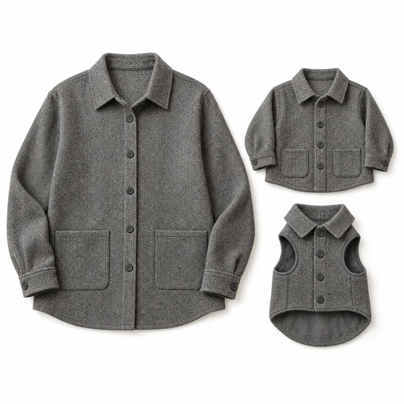 Matching Gray Herringbone Coats for Dogs and Owners