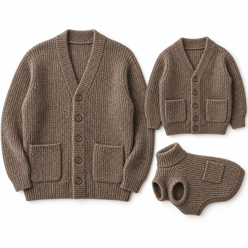 Matching Heather Brown Pocket Knit Outfits for Dogs and Owners