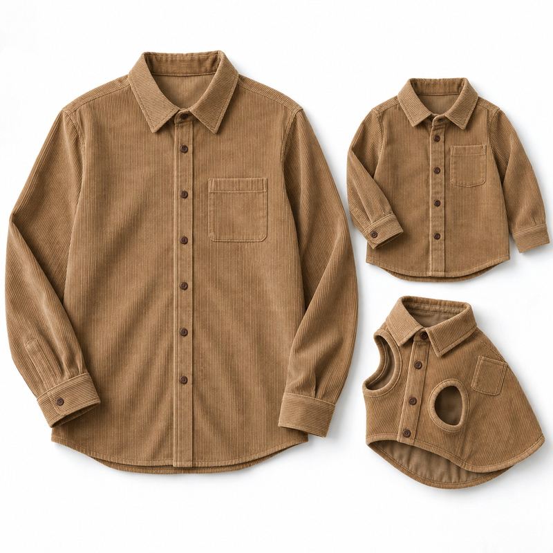 Matching Camel Corduroy-Textured Overshirts for Dogs and Owners