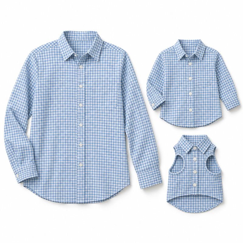 Matching Blue Gingham Shirts for Dogs and Owners