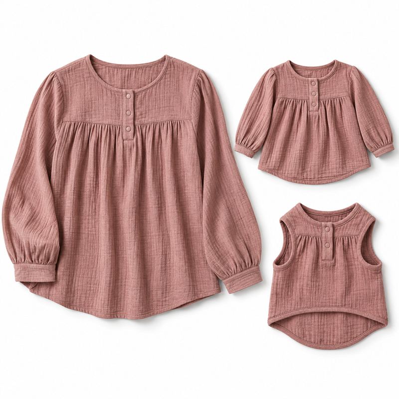 Matching Dusty Rose Gathered Smock Shirts for Dogs and Owners