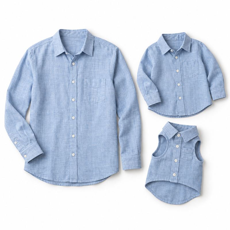 Matching Sky Blue Textured Shirts for Dogs and Owners
