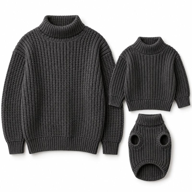 Matching Charcoal Fisherman Rib Sweaters for Dogs and Owners