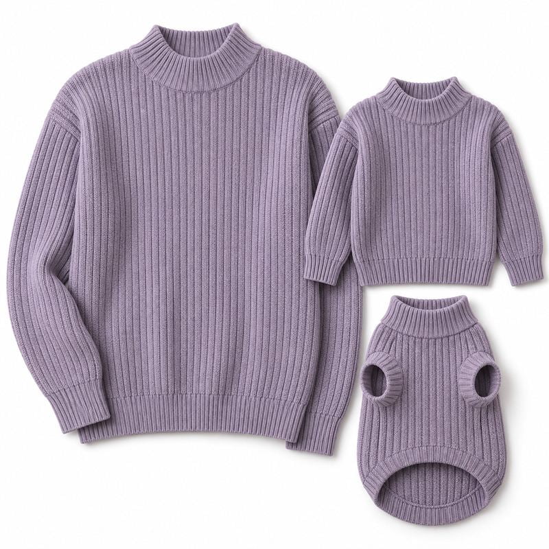 Matching Lavender Ribbed Knit Sweaters for Dogs and Owners