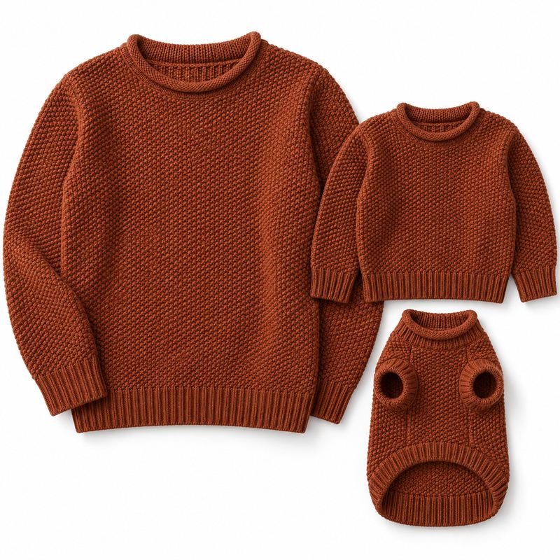 Matching Rust Seed-Stitch Sweaters for Dogs and Owners