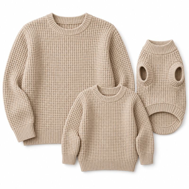 Matching Sand Waffle Knit Sweaters for Dogs and Owners