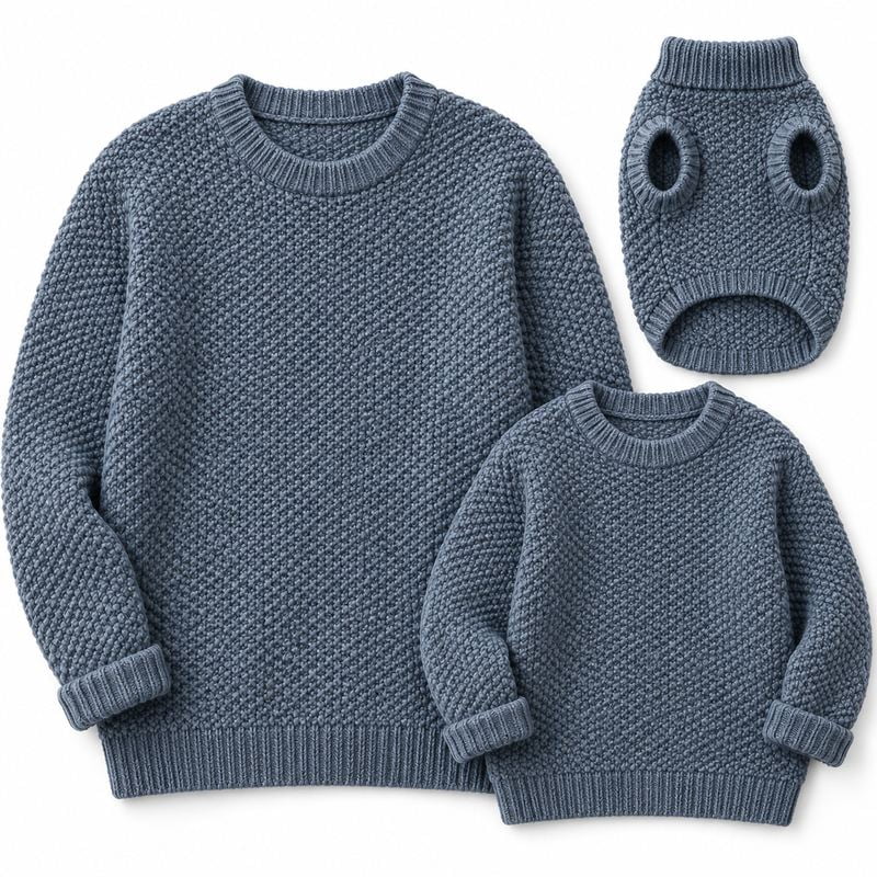 Matching Slate Moss-Stitch Sweaters for Dogs and Owners