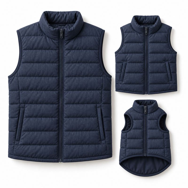 Matching Navy Quilted Puffer Vests for Dogs and Owners