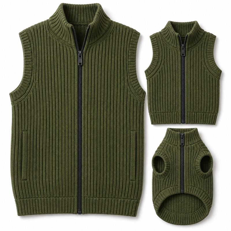 Matching Olive Ribbed Zip-Front Vests for Dogs and Owners