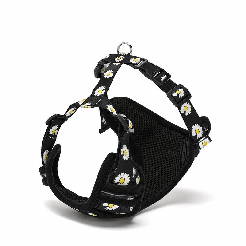 Black Daisy-Print Mesh Pet Harness