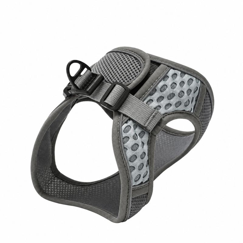 Gray Mesh Pet Harness With Oval-Pattern Panels