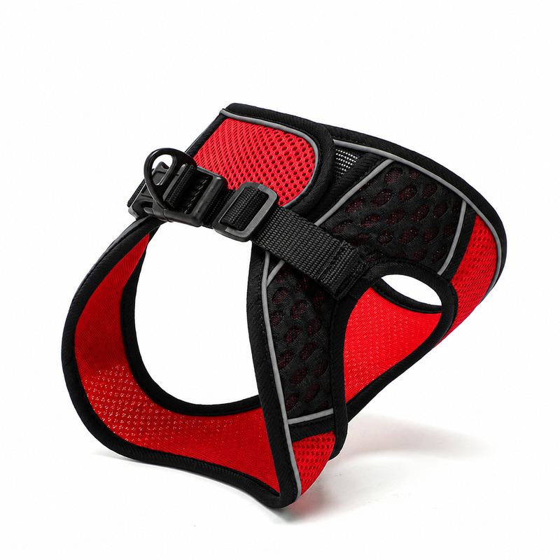 Red Black Mesh Pet Harness With Oval-Pattern Panels