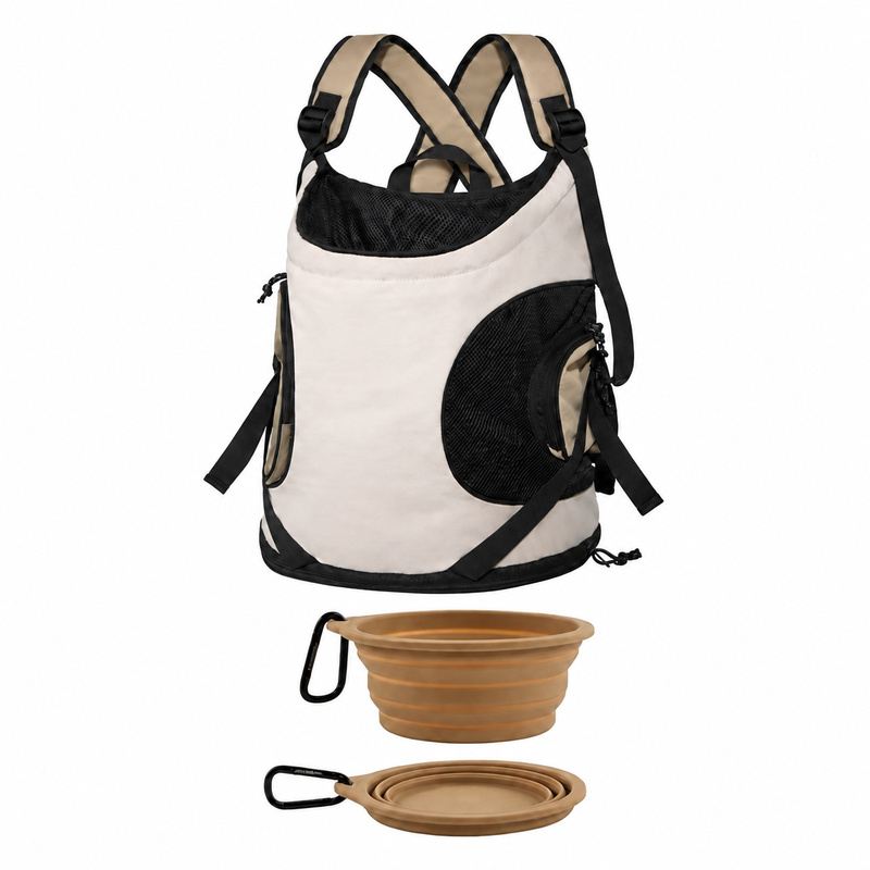 Cream Front Pet Carrier And Collapsible Bowl Set