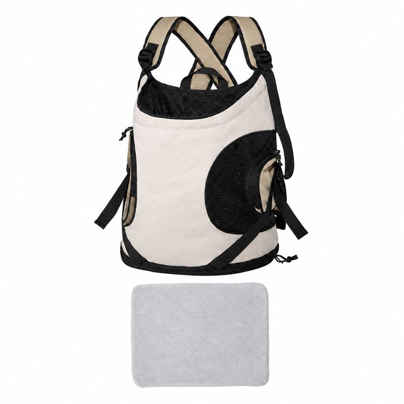 Cream Front Pet Carrier And Gray Mat Set