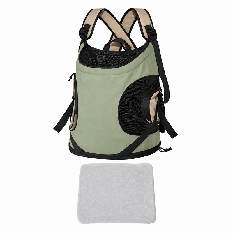 Olive Front Pet Carrier And Gray Mat Set