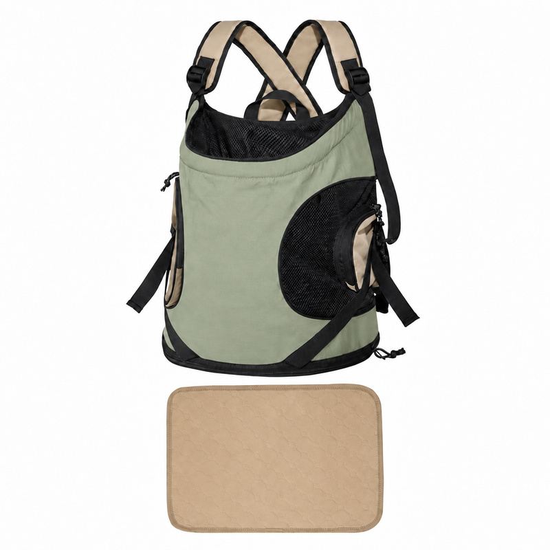 Olive Front Pet Carrier And Tan Mat Set