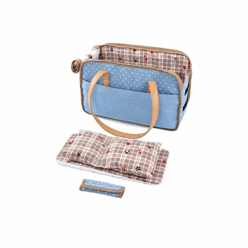 Blue Star Pet Carrier And Plaid Pad Set