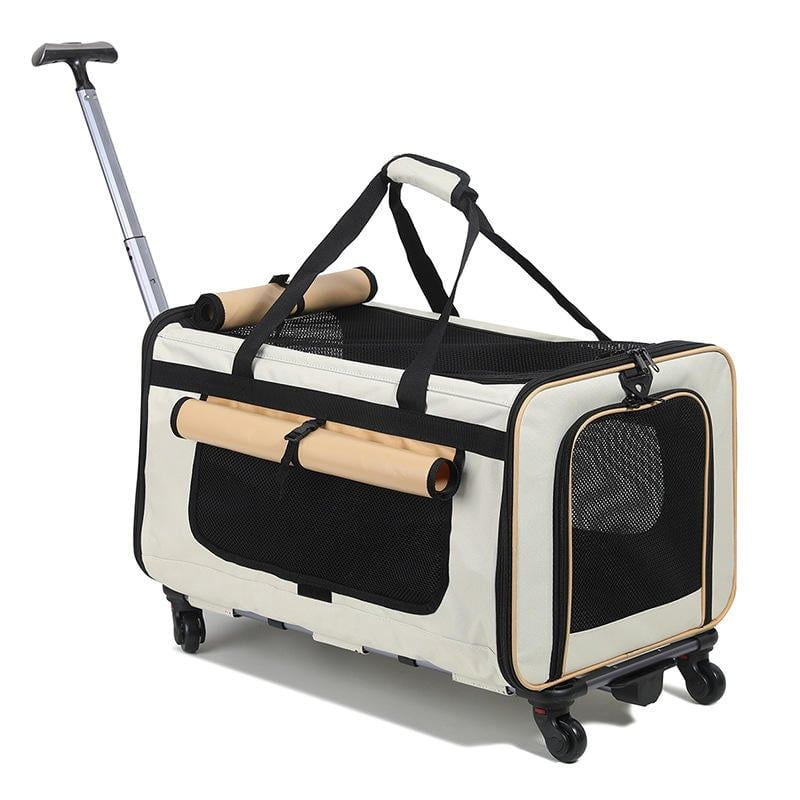 Beige-Trim Rectangular Pet Carrier With Wheels