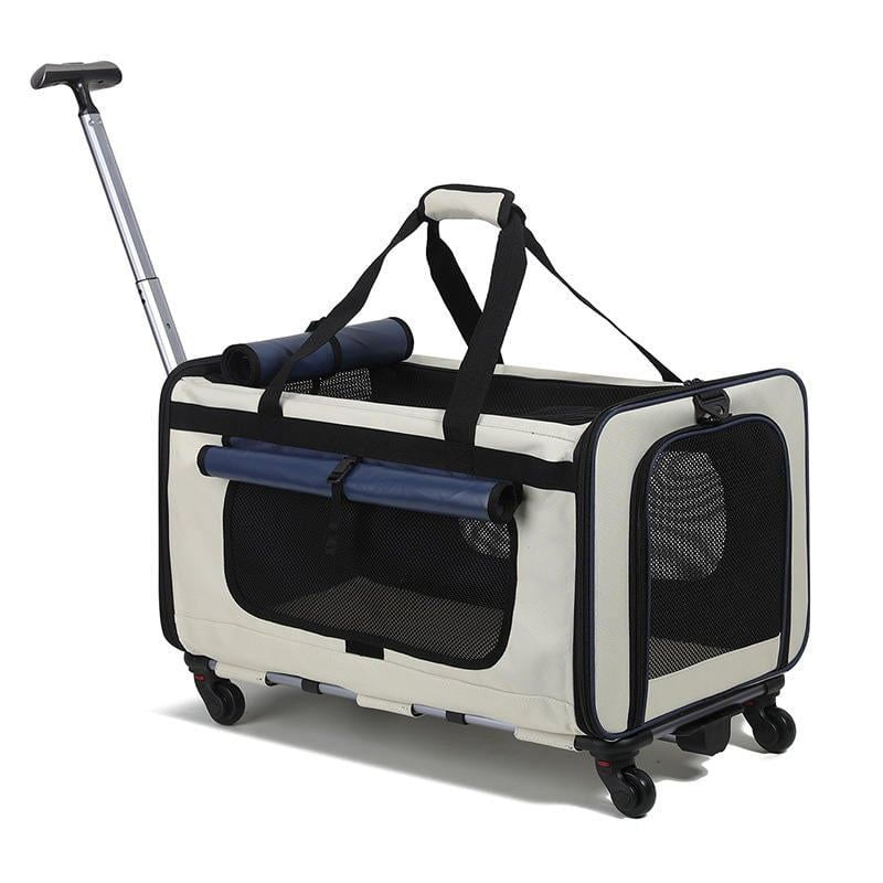 Navy Blue-Trim Rectangular Pet Carrier With Wheels