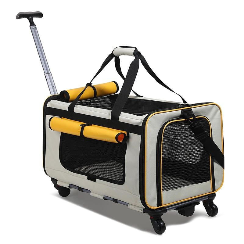 Yellow-Trim Rectangular Pet Carrier With Wheels