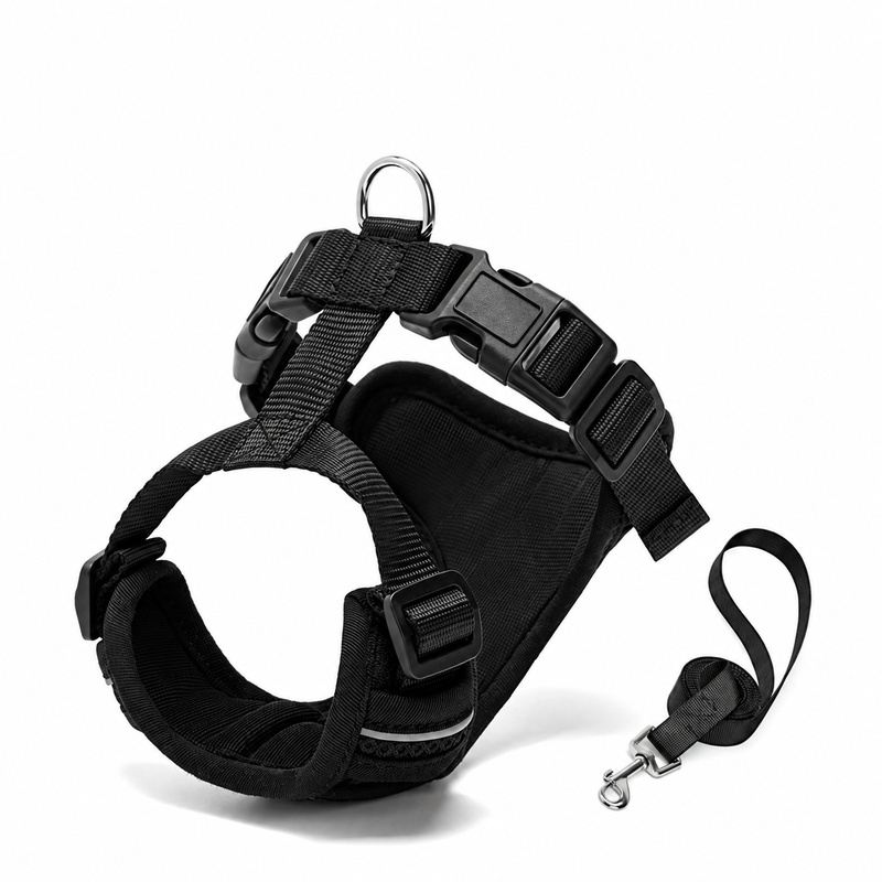 Black Mesh Bib Pet Harness And Leash Set
