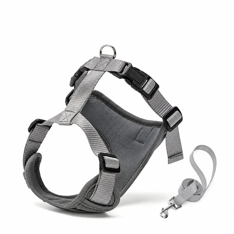 Gray Mesh Bib Pet Harness And Leash Set