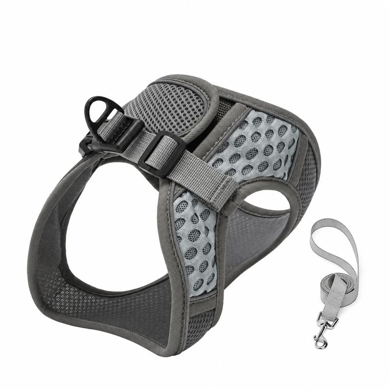Gray Oval Mesh Pet Harness And Leash Set