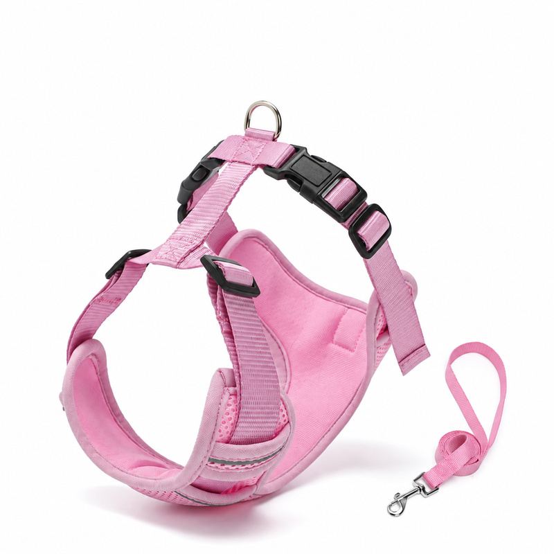 Pink Mesh Bib Pet Harness And Leash Set