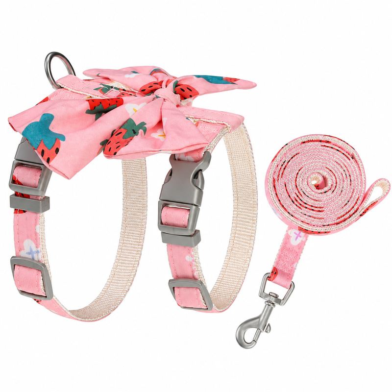 Pink Strawberry Bow Strap Pet Harness And Leash Set