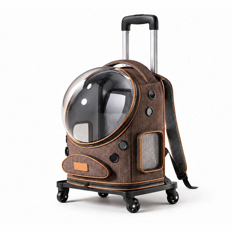 Brown Expandable Bubble-Window Rolling Pet Carrier