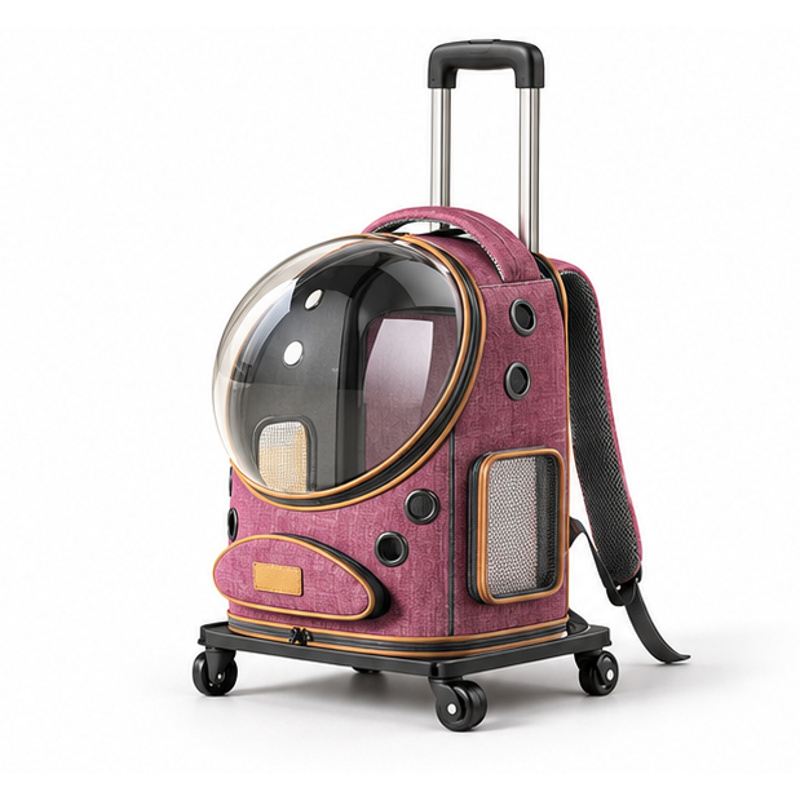 Pink Expandable Bubble-Window Rolling Pet Carrier