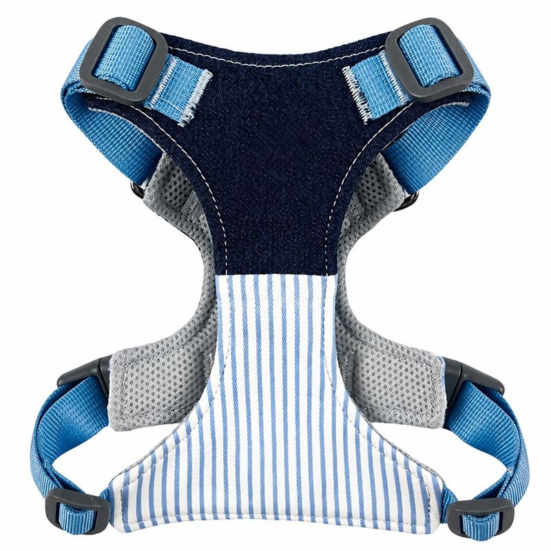 Blue Striped Dog Harness With Dark Panels