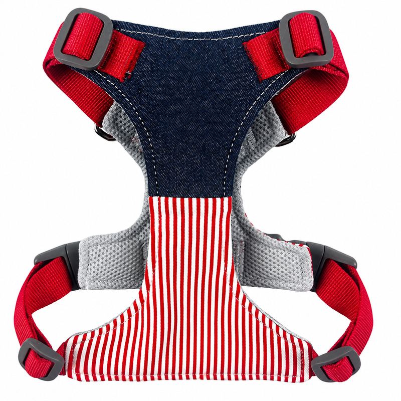 Red Striped Dog Harness With Dark Panels