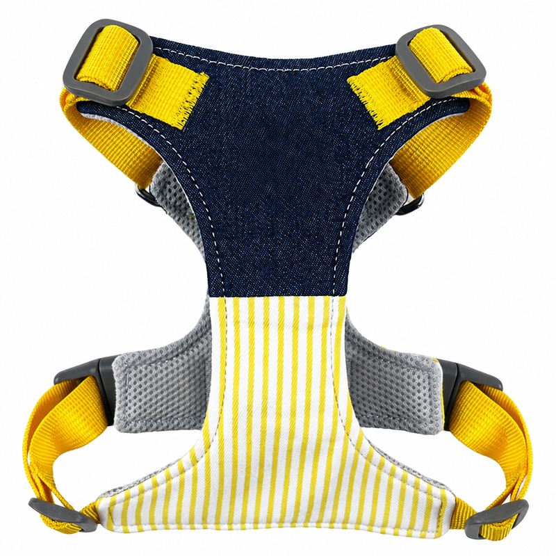 Yellow Striped Dog Harness With Dark Panels