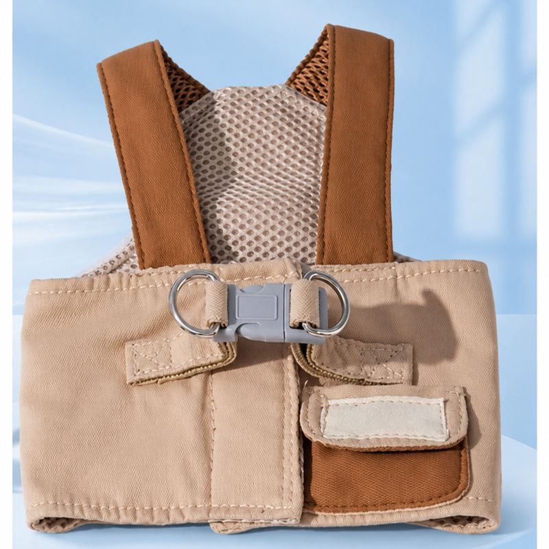 Brown Vest Dog Harness With Pocket